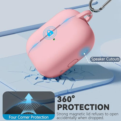 Ljusmicker for AirPod Pro Case Cover with Cleaner Kit,Soft Silicone Protective Case for Apple AirPods Pro 2nd/1st Generation for Women Men,AirPod Pro Case with Magnetic Lid Lock & Keychain-Solid Pink - color: C-Magnetic Pink