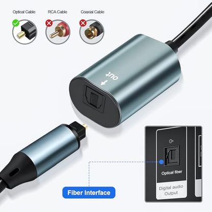 Unidirectional USB A to Toslink Digital Optical Audio Cable 8-inch USB A Male to SPDIF Port Female Fiber Optic Adapter for Windows/Laptops/Mac(Not for TVs, Not an Optical to USB A Cable)