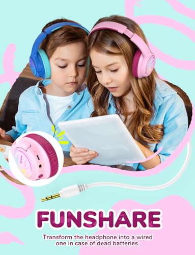 iClever BTH18 Kids Bluetooth Headphones LED Lights for Toddler Boys Girls | SafeSound Tech, 43H Playtime Stereo Sound, USB C Charging AUX Cable, Over Ear Kids Headphones Wireless for iPad/Tablet/Travel - color: A-Blossom Pink