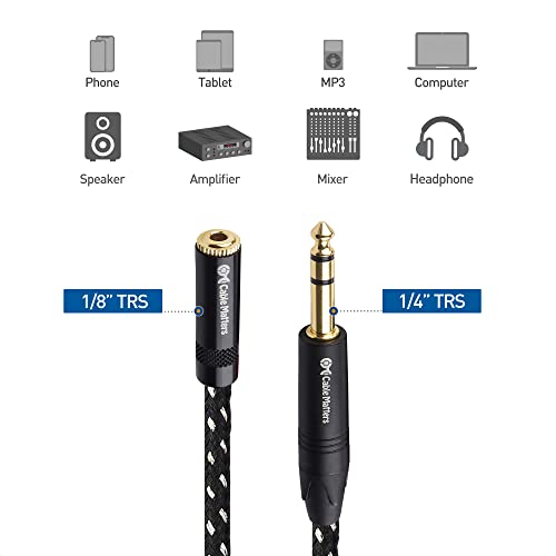 Cable Matters 6.35mm to 3.5mm Headphone Adapter Cable, 6ft | 1/4 Male to 1/8 Female, 3.5mm to 1/4 Adapter, Amp to Headphone Converter, Black - size: 6 ft