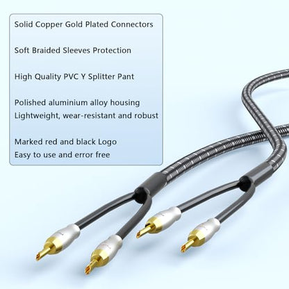 Preffair Speaker Cables 13AWG/2.5mm² HiFi Silver Plated Copper Wires with 8 BFA Style Gold Plated Banana Plugs for Amplifier, A/V Systems Theater,1 Pair (White-Black, 10 feet) - color: Silver, size: 10 feet