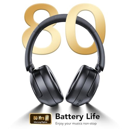 Hybrid Active Noise Cancelling Bluetooth Headphones, Wireless Over Ear Headphones with Bluetooth 5.4, 80H Playtime, Stereo Sound, 6 ENC Clear Call Mic, Low Latency for Travel Office Workout