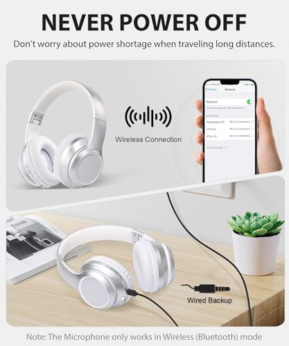 rockpapa E8 Over the Ear Bluetooth Headphones with Microphone for Kid Children Boy Girl Youth Teen Adult, Foldable Wired/Wireless Headphones with Mic, Include Travel Case, Silver - color: Silver, style: with Case