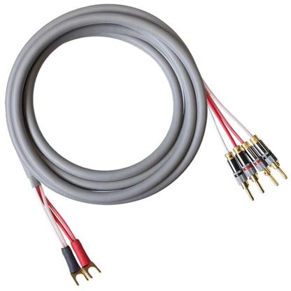 Blue Jeans Cable Canare 4S11 Speaker Cable, with Ultrasonically-Welded Bi-Wire Terminations (One Cable - for one Speaker); Assembled in The USA (6 Foot, Grey, Two Spades to Four Bananas) - color: Grey, size: 6 foot, style: Two Spades to Four Bananas