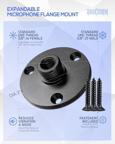 KB48 Podium Microphone Flange Mount with Pad, 5/8-27 Male, 3/8-16 Female | Gooseneck Boom Arms Mic Stand Base for Lecterns, Desks, Table, 2 in Metal Plate with 3 Screws Included - color: FLANGE MOUNT (2PCS)