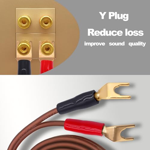 1/4 TS to Y Spade Plug Speaker Cable Wire Cord, 6.35mm Mono to 2Y Spade Plug Connector Adapter Audiophile OFC HiFi Speaker Audio Cord for Amplifier Subwoofer Audio System -6.6FT/2M