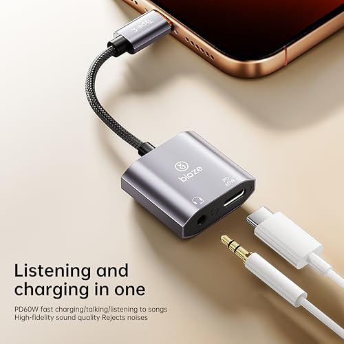 USB‑C to 3.5 mm Headphone & Charger Adapter – 60 W PD Fast Charging, Hi‑Res DAC, Call‑Ready, Compact Aluminium Splitter for Phone/Android/Tablet