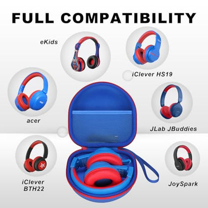 Kids Headphone Case for iClever/Acer/JBL, Blue Red(Case Only) | for iClever BTH12 HS19 BTH22 BTH20 BTH18 BTH26/JBL Junior 320 /MIDOLA/JoySpark/eKids Spiderman/ADOOPE/JLab Kids Headphones - color: Blue-Red
