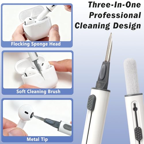 4-Piece Earbud Cleaning Kit for AirPods Pro 1/2/3 – Multi-Function Cleaning Pen with Flocking Sponge, Brush & Metal Tip for Bluetooth Headsets & Charging Cases