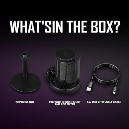 USB Microphone for PC Gaming Color Lighting Mic Mute Button Condenser with Knob Solid Base - color: Black