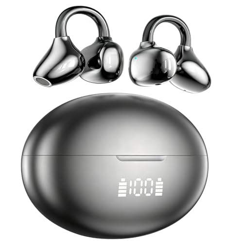 Clip-On Earbuds Open-Ear Wireless Bluetooth 6.1 Headphones with Mic,Bone conduction headphones, Secure Fit for Small Ears & Glasses Wearers,LED digital display, IPX7 Waterproof Sport Ear Buds(Black)