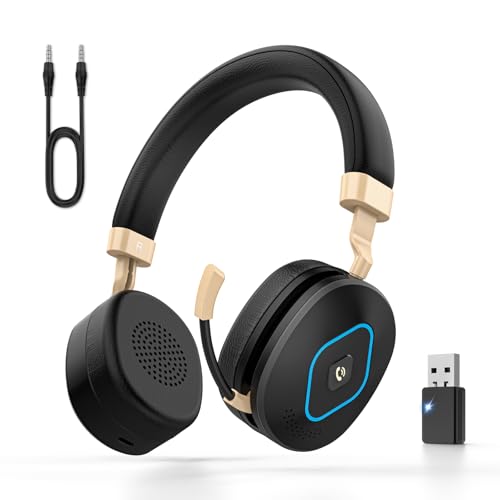 Wireless Headset with Mic for Work, Bluetooth Headset with Microphone, Retractable Boom Mic, Hybrid Mode Wireless/Wired, Dual AI Noise Cancellation, USB Dongle & Mute for Home/Office/PC/Cell Phones