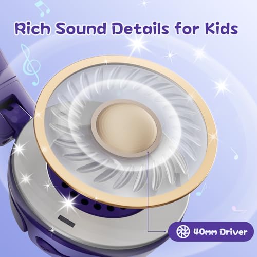 S62 Kids Bluetooth Headphones On Ear, Wireless Headset with Mic & 85/94dB Volume Limiter, Foldable Stereo Headphones for Boys Girls, Safe Learning & Entertainment Headphones for School/Travel - color: Purple