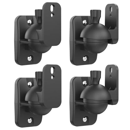 PlusAcc Speaker Wall Mount, Surround Speakers Brackets, 4 Pack, Black | 20° Tilt & 80° Swivel, Adjustable Mounting Bookshelf Shelf for Home Theater, Hold up to 8 lbs - color: Black, size: 4 Pack