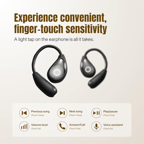 Wireless Earbuds with Earhooks, Open Ear Bluetooth 5.3 Headphones for Work & Running, 60H Playtime, LED Display, IPX5 Waterproof, USB-C Charging (Black) - color: Black