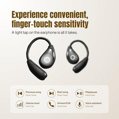 Wireless Earbuds with Earhooks, Open Ear Bluetooth 5.3 Headphones for Work & Running, 60H Playtime, LED Display, IPX5 Waterproof, USB-C Charging (Black) - color: Black