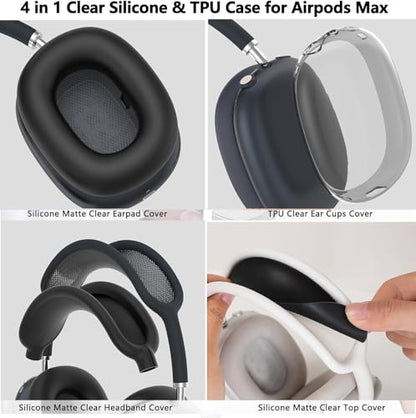 [4 in 1] Case Cover for AirPods Max 2/1 (2026/2024/2020) Ear Pad Case Cover/Headband Cover/Ear Cups Cover with Bling Star for Apple AirPods Max Headphones (Black Stars) - color: Black Stars