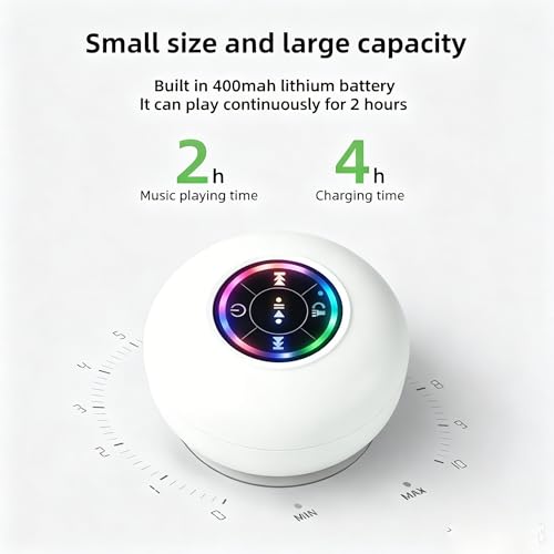 Mini Bluetooth Shower Speaker White, Silicone Suction Cup Portable Speaker with LED Lights, IPX4 Waterproof, Built in Mic, for Bathroom Kitchen Outdoors, Ideal Gifts (White) - color: White