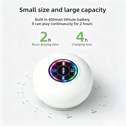 Mini Bluetooth Shower Speaker White, Silicone Suction Cup Portable Speaker with LED Lights, IPX4 Waterproof, Built in Mic, for Bathroom Kitchen Outdoors, Ideal Gifts (White) - color: White