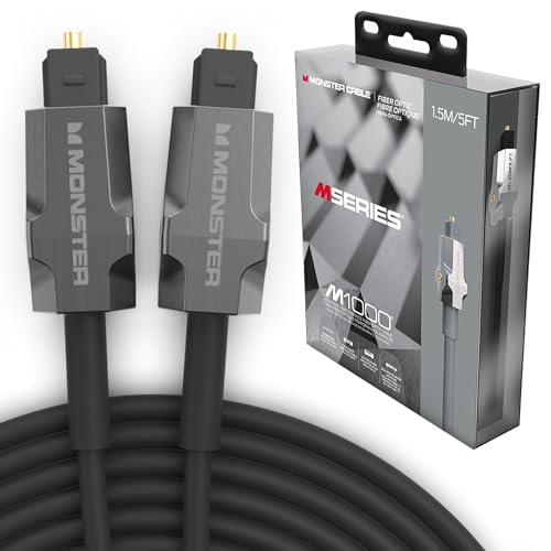 Monster M-Series 1000 Fiber Optic Toslink Cable, Optical Digital Audio Cable for Sound Bar and Home Theater System, Gold-Plated Connectors, 5 ft - size: 5 Feet