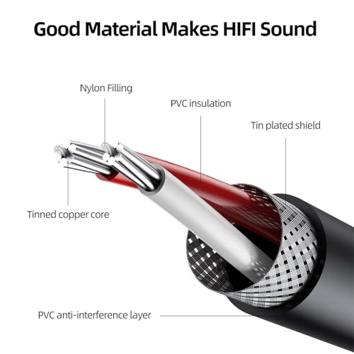 Aux to 2 RCA Cable 1ft, RCA Female to 3.5mm Male Cable Gold Plated 1/8 Jack Stereo Audio Converter Compatible with Stereo Speaker, HiFi Stereo System, Tablets, MP3