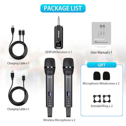 Rechargeable Wireless Microphones Dual, D240, Grey - color: Gray, style: 2 Mics
