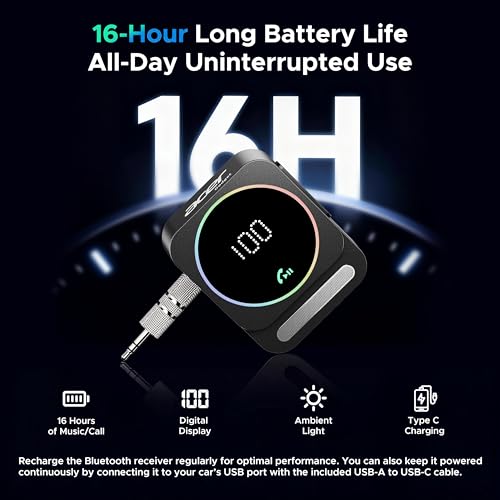Acer Gadget Bluetooth Receiver for Car, 3.5mm AUX Bluetooth Car Adapter | Wireless Audio Receiver for Home Stereo/Wired Headphones, Hands-Free Call, 16H Battery, Noise Cancelling, Dual Pairing, Black