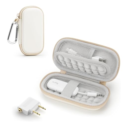 Hard Case for AirFly/Avantree Bluetooth Transmitter Receiver, with Adapter | for AirFly SE/Pro V2/Pro/Duo, Avantree Relay/1Mii, with 3.5mm Jack AUX Adapter, Airplane Travel/TV/Gym Carrying Case Bag - color: Upgrade Beige