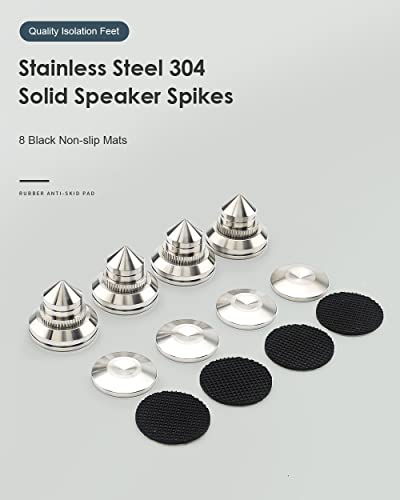 4 Sets Speaker Isolation Stand Feet, Stainless Steel Speaker Base Pads, Shockproof 28-32mm Adjustable Speaker Vibration Absorber Spike Cone Mats for Amplifier Turntable DAC Recorder CD (27x29x5MM) - size: 27x29x5MM