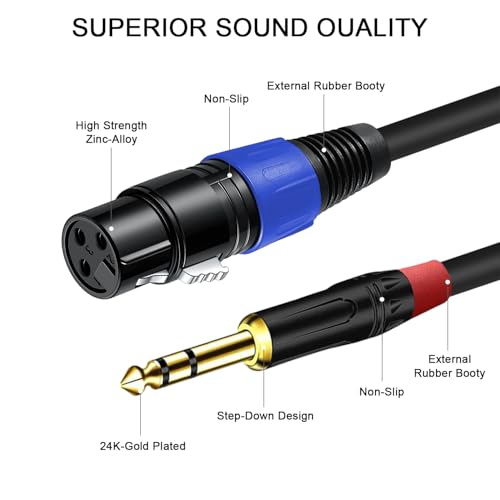 6.35mm Dual TRS to XLR Female Cable for Microphone, Mixer, Amplifier, 1.5 FT, Dual1/4 TRS Male to XLR Audio Cable, Y Splitter Patch Cord, 3-PinXLR to Dual 1/4 Converter Adapter Cable - size: 1.5Ft, 1Pack, style: Dual 1/4 to XLR Female