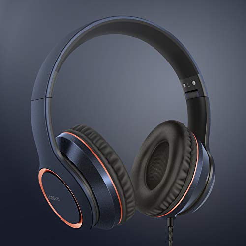 LORELEI X8 Over-Ear Wired Headphones with Microphone with 1.45m-Tangle-Free Nylon Line&3.5mm Plug,Lightweight Foldable & Portable Headphones for Smartphone,Tablet,Computer,Mp3/4(Dark Blue) - color: Dark Blue