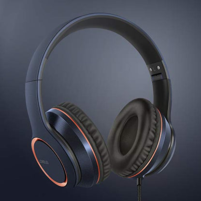 LORELEI X8 Over-Ear Wired Headphones with Microphone with 1.45m-Tangle-Free Nylon Line&3.5mm Plug,Lightweight Foldable & Portable Headphones for Smartphone,Tablet,Computer,Mp3/4(Dark Blue) - color: Dark Blue
