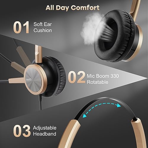 Telephone Headset with RJ9 for Cisco Phone Call Center Headset with Noise Cancelling Microphone with Extra 3.5mm Connector for Mobiles - style: Mono