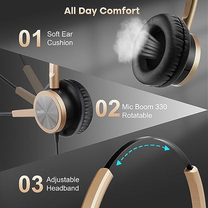 Telephone Headset with RJ9 for Cisco Phone Call Center Headset with Noise Cancelling Microphone with Extra 3.5mm Connector for Mobiles - style: Mono