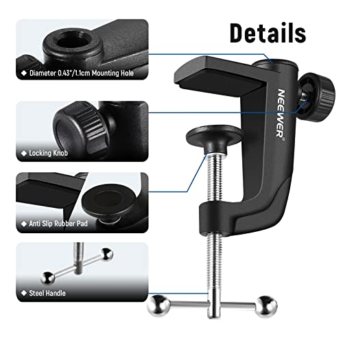NEEWER Metal Table Mounting Clamp for Microphone Suspension Boom Arm Stand | For Mic Scissor Arm Holder, Adjustable Positioning Screw, Fits up to 1.9inch/5cm Desktop Thickness, Black