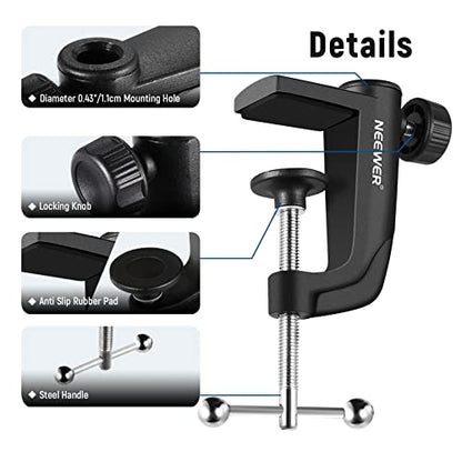 NEEWER Metal Table Mounting Clamp for Microphone Suspension Boom Arm Stand | For Mic Scissor Arm Holder, Adjustable Positioning Screw, Fits up to 1.9inch/5cm Desktop Thickness, Black