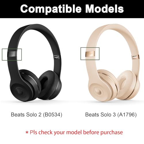 Solo 3 Wireless Earpads Replacement for Beats Solo2 Wired Headphone - Black | Fit for Beats Solo 3/Solo 2 Wireless/Wired A1796/B0534 Headphone, Dust Proof Protein Leather Cushions with Memory Foam Covers - color: Black