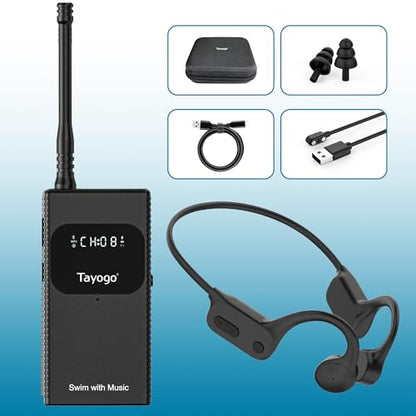 Tayogo Swimming Headphones, Waterproof Bone Conduction Headsets, Swim Coach Communicator, Waterproof Headphones for Spotify, Amazon Music, YouTube, Stream with Your Swimming, NO MP3 Download - color: SwimMusic Combo - Black