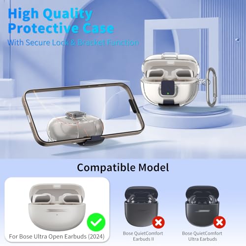 for Bose Ultra Open Earbuds Case with Secure Lock & Phone Stand, Soft TPU Shockproof Protective Clear Case for Bose Open Ear Earbuds Accessories with Cleaning Pen & Keychain (Clear) - color: Clear