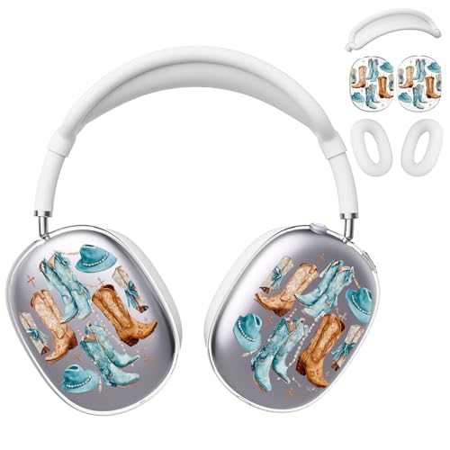 for AirPods Max Headphones Western Ear Covers for AirPods Max 2 | Cowgirl Boots Clear Ear Cups Cover | White Silicone Ear Pad Case Headband Cover for Apple AirPods Max 2/1 (2026/2024/2020) - color: Cowgirl C/White
