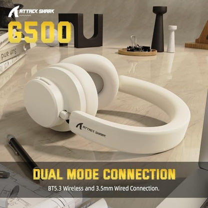 ATTACK SHARK G500 Wireless Over-Ear Noise Canceling Gaming Headphones-Beige