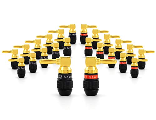 Sewell Deadbolt Right-Angle Banana Plugs, 12 Pairs Quick Connect Gold Plated Speaker Plugs 90 Degree - size: 12 Pairs, style: Deadbolt Right Angle