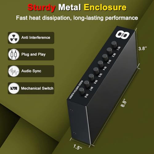 3.5mm Aux + RCA L/R 양방향 스테레오 오디오 스위치 8 in 1 출력 A/B 아날로그 오디오 스위치 셀렉터