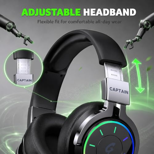 syndesmos 2.4GHz Wireless Gaming Headset for PS5, PC, PS4 | RGB Light, 40 HR Battery, 7.1 Surround Sound, Low Latency Bluetooth 5.4 Gaming Headphones with Mic Black