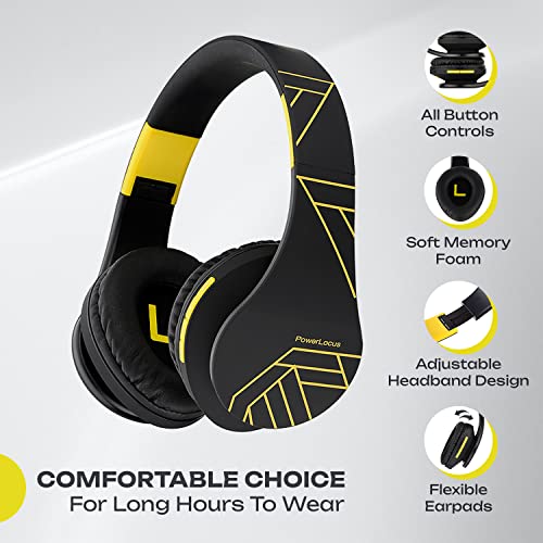 PowerLocus Bluetooth Over-Ear Headphones, Wireless Stereo Foldable Headphones Wireless and Wired Headsets with Built-in Mic, Micro SD/TF, FM for iPhone/Samsung/iPad/PC (Black/Yellow) - color: Black/Yellow