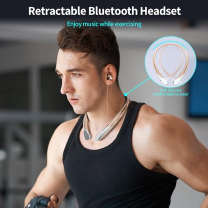Neckband Bluetooth Headphones Retractable, Wireless Headset with Mic, IPX5 Sweatproof Earphones, 22H Playtime & Dual Connectivity for Sports Running Workouts (Rose) - color: ROSE