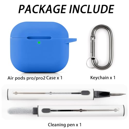 for AirPods Pro/Pro 2 Case Cover with Kit, Soft Silicone Protective Case with Keychain, Deep Blue - color: Deep Blue