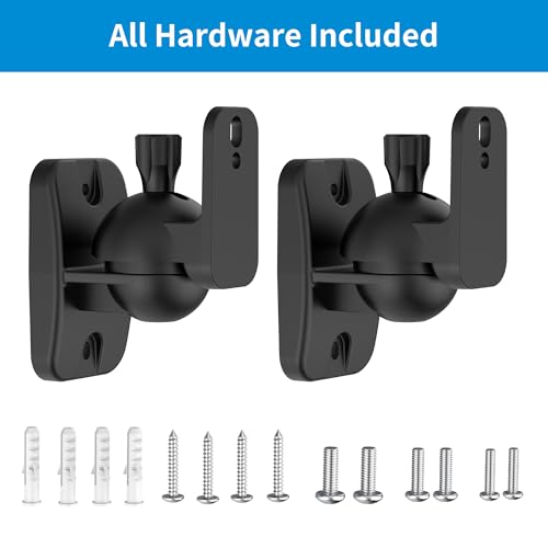 PlusAcc Speaker Wall Mount, Surround Speakers Brackets, 2 Pack, Black | 20° Tilt & 80° Swivel, Adjustable Mounting Bookshelf Shelf for Home Theater, Hold up to 8 lbs - color: Black, size: 2 Pack