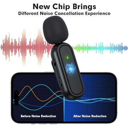 2-Pack Wireless Lavalier Microphone for iPhone Android - Plug and Play Noise Reduction Clip-on Mic with Charging Case, for Vlogging YouTube Live Streaming Zoom Meetings Video Recording Youtuber