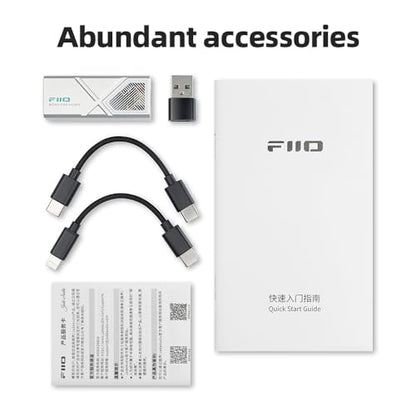 FiiO/JadeAudio KA13 Portable DAC Dongle, USB-C Adapter, 3.5mm and 4.4mm Outputs Compatible with Android/iOS System/PC/Music Players, PCM 384kHz/32bit | DSD256 550mW high Power (Silver) - color: Silver